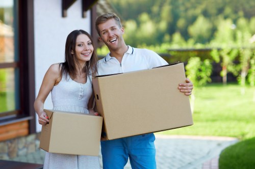 Boxes and household items arranged for unpacking in Camdentown